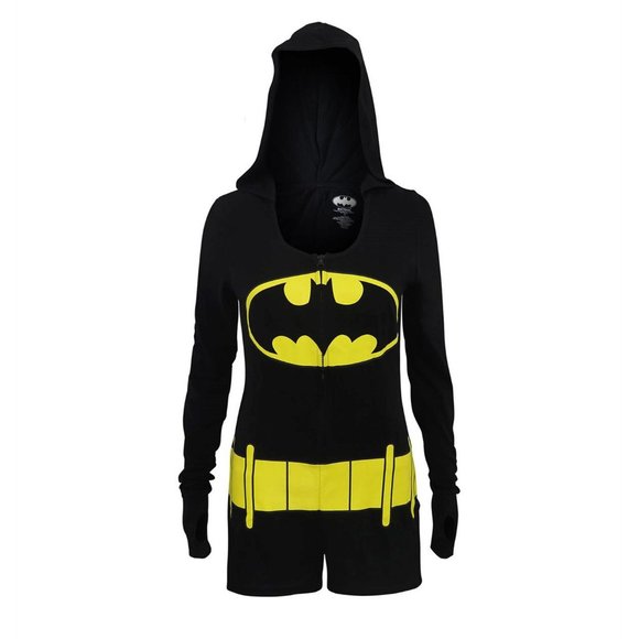 DC Comics Hooded Batman Zip Up Romper Shorts - Picture 1 of 4